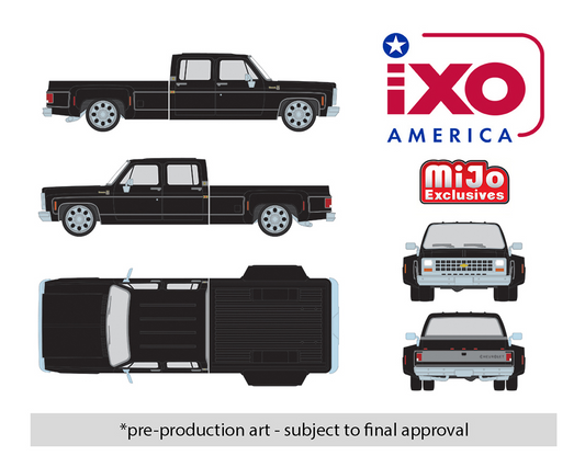 (Preorder) IXO Model 1:64 1980 Chevrolet Silverado C30 Crew Cab Dually Lowered – Black – Limited Edition
