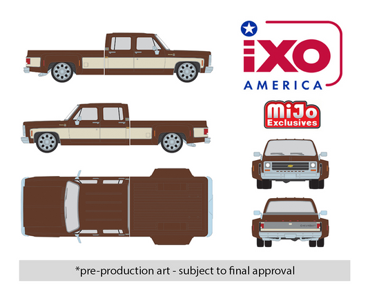 (Preorder) IXO Model 1:64 1979 Chevrolet Silverado C30 Crew Cab Dually Lowered – Cordova Brown and Santa Fe Tan – Limited Edition