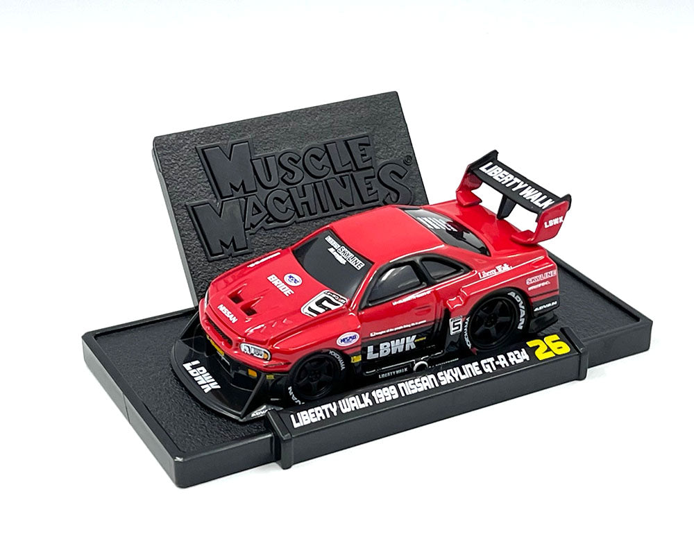 Muscle Machines 1:64 Liberty Walk 1999 Nissan GT-R R34- Red