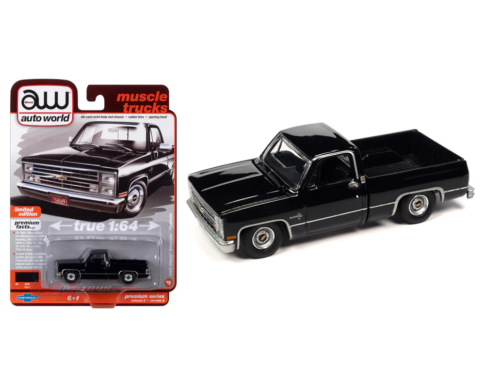 Auto World 1:64 1985 Chevrolet Silverado Fleetside Gloss Black Premium 2023 Release 2 Version A