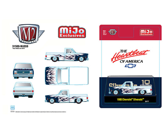 M2 Machines 1:64 1980 Chevrolet Silverado White w/ Blue Flames ‰ÛÒ Mijo Exclusives