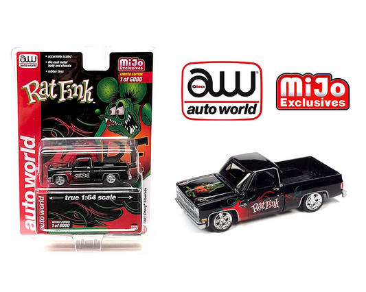 Auto World 1:64 1981 Chevrolet Silverado Pickup Truck With Trailer Hitch Rat Fink Limited 6,000 Pcs